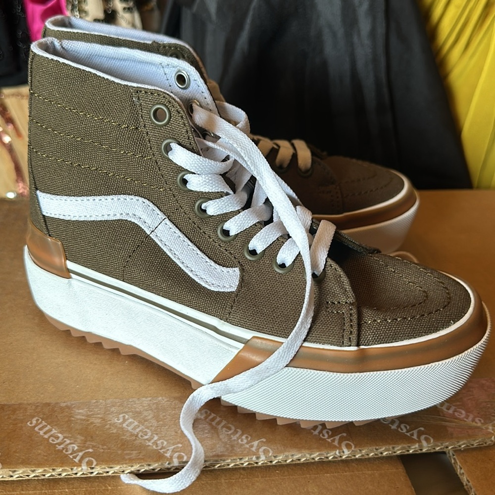 ✔️#63 Brand new Vans Sk8-Hi Tapered Stackform Olive Platform Shoes - Picture 4 of 5